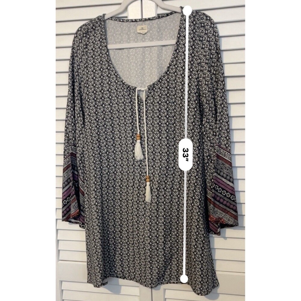 O’neill Dress Boho Bell Sleeve Tastle Tie Vneck Black Blue Maroon Women’s XS - Picture 8 of 8